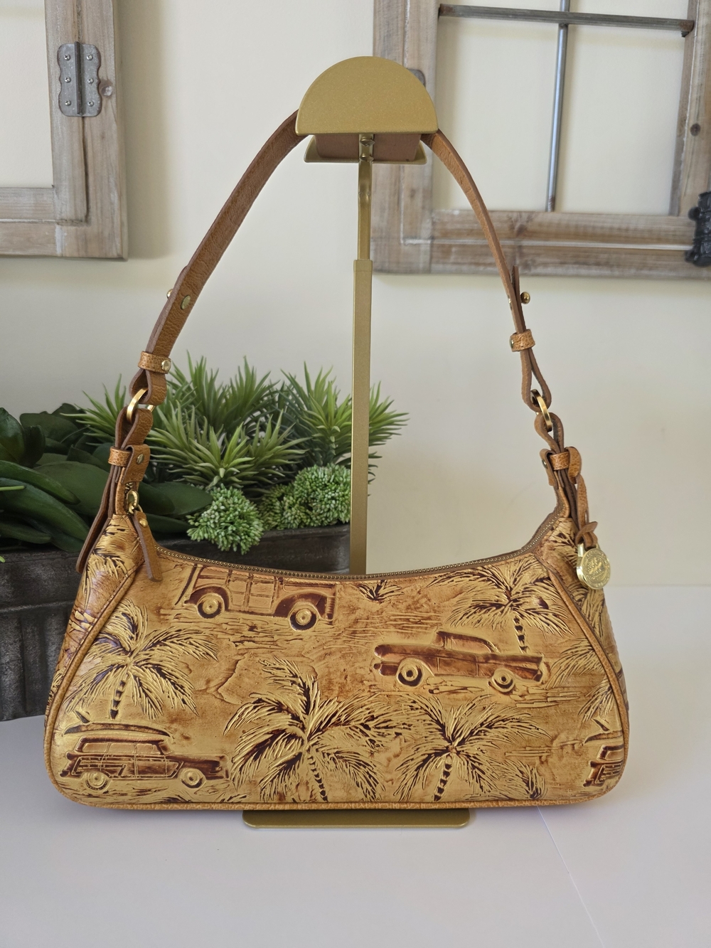 Brahmin Copa Cabana Hobo Palm Tree Woody Wagon Embossed Leather Limited Edition